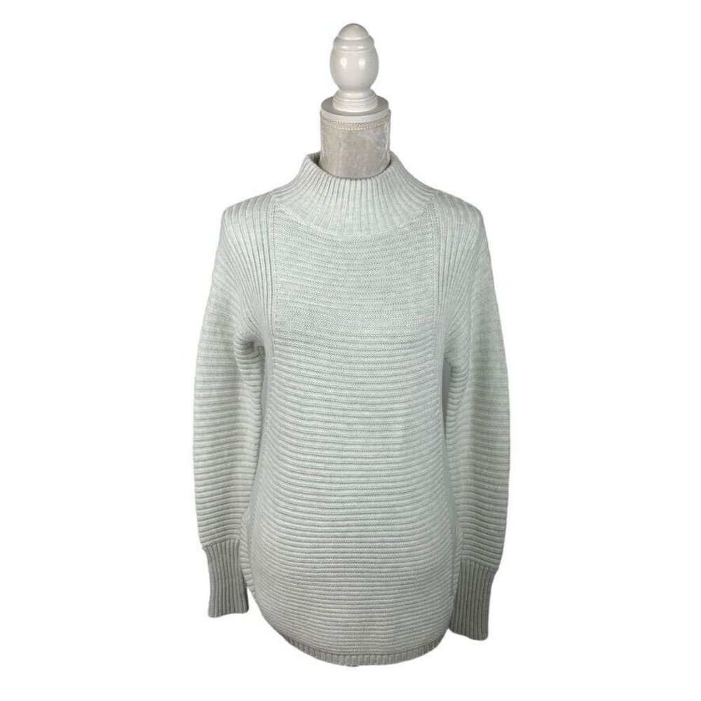 Akini Light Grey Ribbed Pullover Sweater Scoop Hem Mock Neck Cotton Blend M
